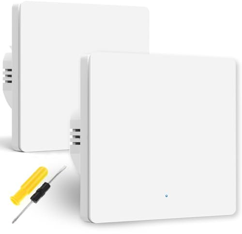 Acmerota White Smart Light Switch for ZigBee Remote Control Light Switch Compatible for Tuya APP Works with Alexa & Google Home, Big Buttons(No Neutral Single Rocker, 2 Pack)