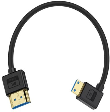 Maxhood Short Ultra Thin 8K Mini HDMI to HDMI Cable 0.3M, Right Angle 90 Degree Mini HDMI to HDMI Cable, 48Gbps Soft Slim HDMI to Mini HDMI Cable Short for Camcorder, Laptop, Tablet