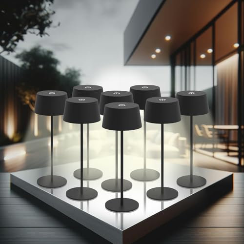 Lunartec Tischlampen: 8er-Set LED-Akku-Tischleuchten, 150 lm, warmweiß, dimmbar, IP44 (Touch Tischlampe, Tischlampe kabellos dimmbar, Kabellose Stehlampe)