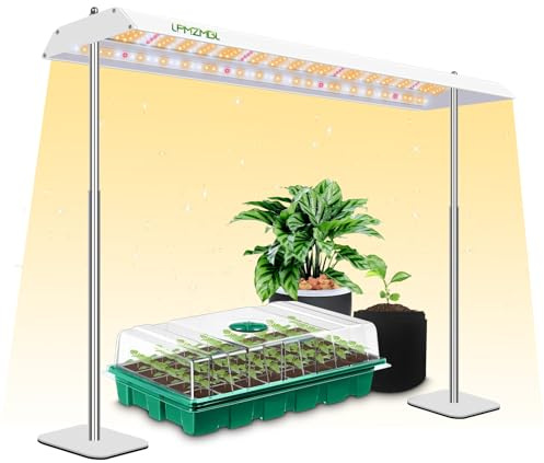 LPMZMBL Led Grow Lights for Seed Starting with Stand, 60W 2ft Full Spectrum Seedling Grow Lights for Indoor Plants, 4/8/12 Hour Timer and 10 E Levels