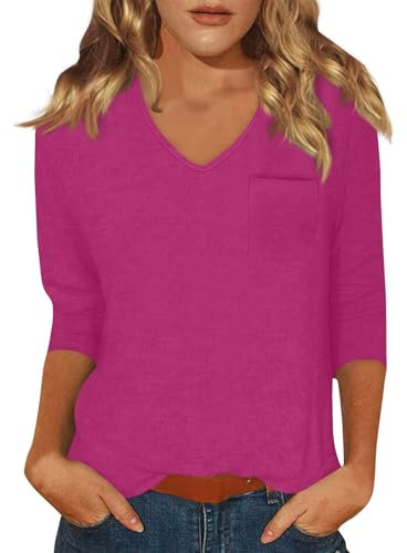 Chemise Femme Chic Et Élégant Haut Femme Chic Et Elegant Tee Shirt Femme Manche 3/4 Haut Femme Chic Chemise Oversize Femme Tee Shirt Femme Manches 3/4 Pull Grande Taille Rose 2XL