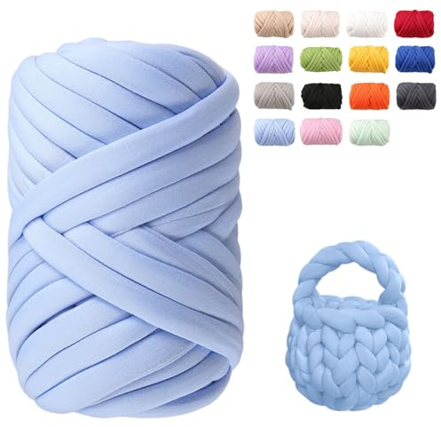 Armstricken Wolle 500g 25m Dicke Chenille Wolle zum Handstricken Weiches Chunky Yarn Schlauchgarn Häkelwolle Dickes Garn zum Häkeln für Taschen, Decken, Haustiernester, DIY Kunsthandwerk (Blau)