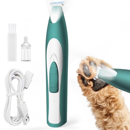 oneisall Tondeuse à pattes pour chien avec lumière LED - Silencieuse - Pattes de chien - Rechargeable - Pour yeux, oreilles, visage - Vert (Vert)