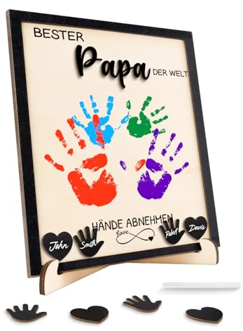Funnli Papa Geschenk, DIY Handabdruck Set Geschenk Papa Vater zum Geburtstag Vatertag Ostern Weihnachten，Geburtstagsgeschenk Vatertagsgeschenk für Papa, 25 * 20CM