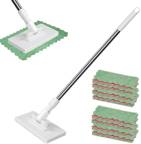 Fregona Antipolvo Desechable,Automatischer Stoffwechsel Minis Mopp,360° Drehbar Freihändiger Mini-Mopp mit 10 wiederverwendbaren Tüchern,Multifunktions Flachmopp für Badezimmer,Wohnzimmer,Küchen