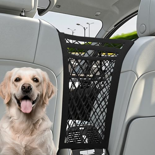 3 Layers Car Mesh Organizer,Dog Car Barrier,Four-Side Elasticity Auto Seat Back Net Bag Between Front Seats,Portable Kid Dog Pet Net Barrier,Universal CarMesh Pocket,Tissue Purse Holder (Black)