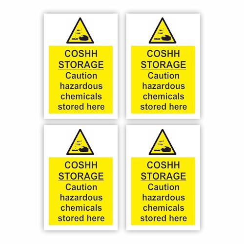 COSHH Storage Self-Adhesive Signs (4-Pack) / 7x10cm Each (Pack of 4) / Portrait Orientation Removable & Wipeable/Indoor or Outdoor Stickers/Gloss Finish/COSHH Cupboard Stickers