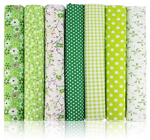 7-Teilige Patchwork Stoffe Paket Baumwollstoff Meterware Stoffe zum Nähen | Reines Grün Stoff Baumwollstoff zum Nähen Patchwork Stoffe zum Quilten, DIY Basteln Handwerken, Puppenkleidung(50 x 50 CM)