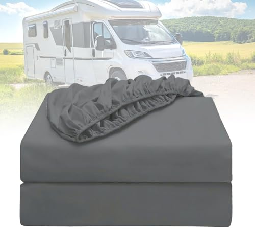 CeyKvo Spannbettlaken für Wohnmobile Heckbett, 3-teiliges Set – 2 Längsbetten + 1 Mittelteil, 100% Baumwolle, speziell für Wohnmobile und Campingfahrzeuge, Bettwäsche-Set (Grau)