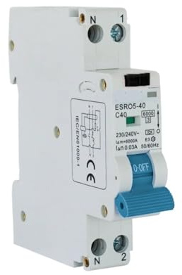 1 disjoncteur différentiel électromagnétique de type AC RCBO, 1P+N 10A 20A 25A 32A 40A 30mA 100mA 300mA disjoncteur de sécurité(1PN 30mA,40A)