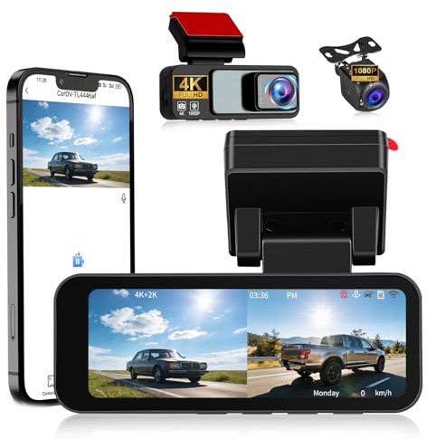 OiLiehu Dash Cam Front and Rear, 4K+1080P HD In-Car Camera, 3.16 Inch IPS Screen Dash Cam with G-Sensor/Loop Record/APP Control/Parking Assistant/Night Vision/ADAS/Exposure Compensation/Built-in GPS