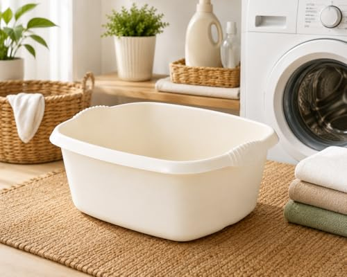 Washing Up Bowl 39cm Rectangular, Soft Cream, 12 Litre | High Grade Plastic Basin, Fits Standard Kitchen Sink, Made in Britain