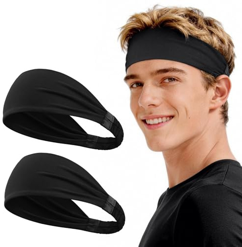 Awumbuk Sport Stirnband Herren & Damen, Highly Stretchy rutschfest Schweißband Stirn, 2er Set Haarband Schweißabsorption Headband Für Fitness Radfahren Laufen Yoga Alltag
