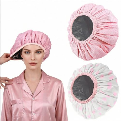 2 Pcs Deep Conditioning Heat Cap, Waterproof Reusable Hair Mask Cap, Double Layer Shower Steam Caps for Hair Dyeing, Perming, Long Thick Hairs Care