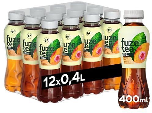 Fuze Tea Zero Schwarzer Tee Pfirsich-Rose, Einweg Flasche, 12 x 400 ml | Zuckerfreies Erfrischungsgetränk mit Schwarztee und Pfirsichgeschmack, Tee aus nachhaltigem Anbau