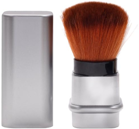 SOLUSTRE Retractable Blush Brush Easy to Store for Travel and Outdoor Use, Safe to Skin Nylon and Abs Material Silver Nail Dust Cleaning Brush, Lightweight and Sturdy Makeup Accessory