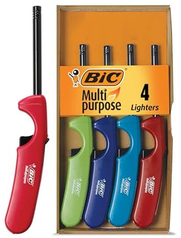 BIC Multi-purpose Lighters, Long Metal Wand for Grills and Fireplaces, Classic Collection, 4-Pack (Colors May Vary)