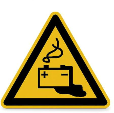 Betriebsausstattung24® Warnschild Warnung vor Gefahren durch Batterien, Alu geprägt, Größe 100 mm