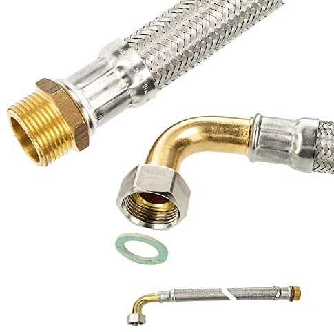 Panzerschlauch DN 13-1/2 ÜWM-Bogen 90° x 1/2 AG x 300 mm, DVGW, KTW-A