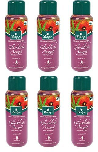 Kneipp Bagno di schiuma aromatizzante per la cura del papavero rosso + canapa, confezione da 6 (6 x 400 ml)