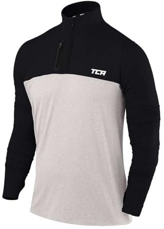 TCA Fusion Long Sleeve Running Top Men - Training Tops for Men - Golf Top Golf Clothing - 1/4 Zip Tops Mens - for Gym Hiking - Heather Grey/Black, XL
