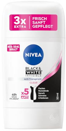 NIVEA Black & White Invisible Deo Stick (50ml), Antitranspirant für ein trockenes Hautgefühl, Deodorant ohne Rückstände und Flecken mit 48 Stunden Anti-Transpirant Schutz