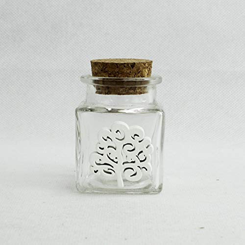 DLM27021 (Kit 12 Pezzi) Barattolo in Vetro con Albero della Vita in Legno Bianco Porta Confetti Spezie bomboniera