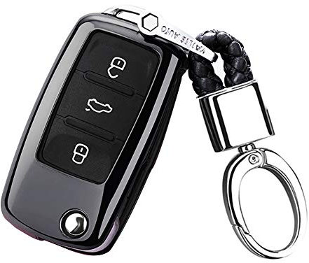 Happyit TPU Weiche Autoschlüssel Hülle mit Schlüsselanhänger für VW Volkswagen Skoda Golf7 Tiguan Passat Jetta (Schwarz)