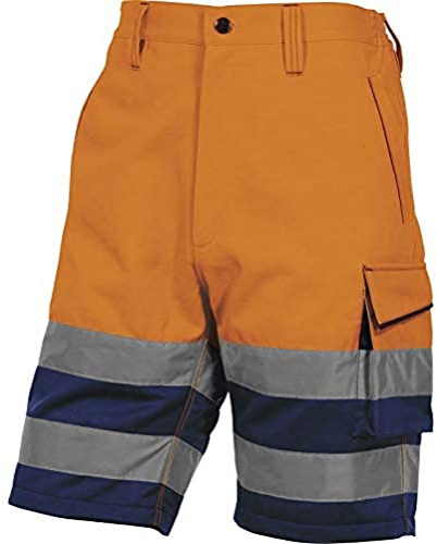 Deltaplus PHBE2OMTM Panostyle Hochsichtbarer Arbeitsbermuda Aus Polyester/Baumwolle, Neonorange-Marineblau, Größe M