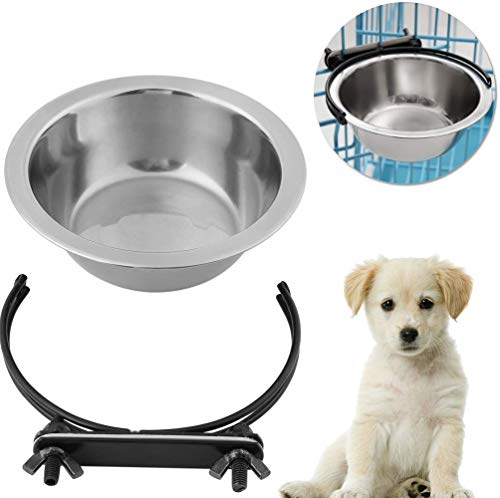 Cuenco colgante mascotas, plato para colgar de acero inoxidable con ganchos Alimentador de agua para alimentos para perros cachorro de gato(L)