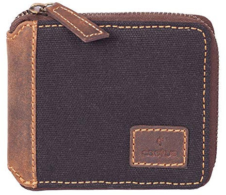 Cactus Canvas and Leather Zip Around Wallet RFID 189-81 (Black)