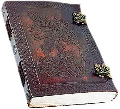 OVERDOSE Handgemachtes Leder Tagebuch Celtic Griffin Journal Dragon Diary mit Dual C-Lock Reisetagebuch Schreib Journal Organizer Planer notizbuch a5 Größe 6x8 Zoll | 15x20cm