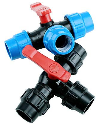TF Raccord de tuyau d'arrosage 3 voies PE - Raccord rapide avec valve - 20 mm/25 mm/32 mm/40 mm/50 mm - Noyau en acier