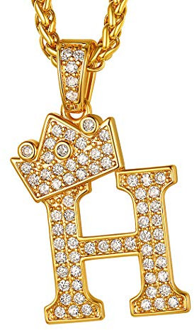 Suplight Crown Initial Drip Necklace, Hip Hop Pendant, Gold Chain Bling Alphabet Name Jewelry, Monogram Necklace A-Z, CZ Tennis Capital Letter Necklace H for Mens and Womens