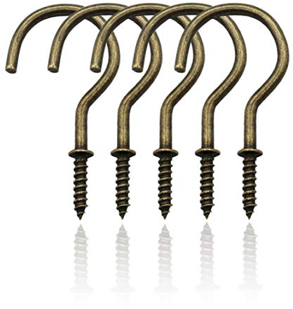 IDEALSV 2 Cup Hooks Screw Hooks Bronze Ceiling Hooks Mug Hooks 20 Pcs Antique Brass Screw-in Hooks,Christmas Lights and Curtain Hooks,Kitchen Hooks,Plants Hanger Outdoor/Indoor Hooks