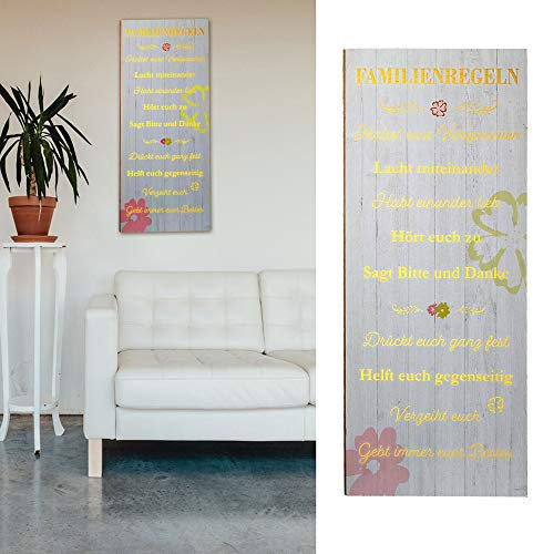 Plankenschild Wandbild Gold Familienregeln Familienschild Sprüche Familie Regeln Holzoptik Wanddekoration (1 x Plankenschild Familienregeln Gold)
