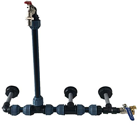IBC Verbindungssets für 1-3 Wasser-/Regentanks inkl. 3/4 Schwananhals, mit oder ohne Containerauslauf, Größe: 3 Container mit Auslaufhahn
