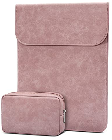 TECOOL 13 Zoll Laptop Hülle Tasche Leder für 2022 2024 2025 MacBook Air M4 M3 M2, 2018-2020 MacBook Air 13 M1, 2016-2022 MacBook Pro 13 M2 M1, Surface pro, XPS 13 Sleeve Schutzhülle, Rose