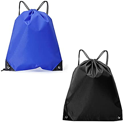 QEEQPF 2 Rucksäcke mit Turnbeuteln mit Kordelzug, einer blau und einer schwarz. Reisetasche, Sporttasche, geeignet für tägliche Ausflüge, leicht und atmungsaktiv.