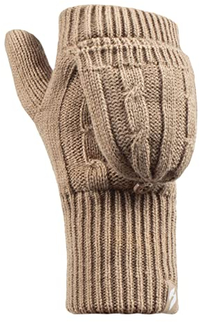 HEAT HOLDERS - Damen Thermo Fingerlose Handschuhe mit Fäustlinge Kappe | Winter Handschuhe mit Plüsch Fleecefutter (Einheitsgröße, Beige)