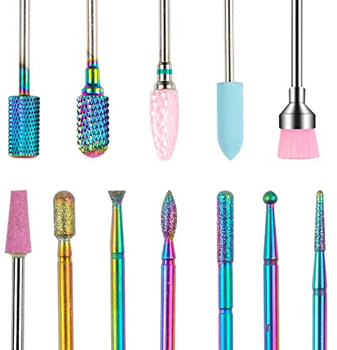ANGNYA Nail Drill Bits 12 Pcs, Bits for Nail Cutter Attachments, Professional Cuticle Grinding Head Set Bit for Manicure Pedicure