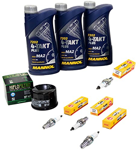Wartungspaket Öl 3L + Ölfilter + Zündkerzen für Yamaha FZS 600 FZS600 RJ02 Baujahr 1998-2003