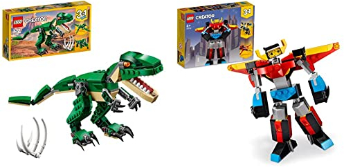 LEGO 31058 Creator Dinosaurier Spielzeug, 3in1 Modell mit T-Rex & 31124 Creator 3-in-1 Super-Mech Roboter Kinderspielzeug, Drachenfigur, Flugzeug, kreatives Spielzeug für Kinder ab 6 Jahre