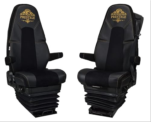 PRESTIGE LINE Coprisedili per Camion in VOLVO FH, FH16 dal 2013 Sedili Aereo 1 Cintura di Sicurezza Nero - Set coprisedile Resistente, Elegante e Facile da Montare