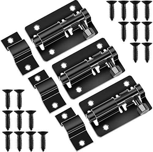 Door Lock Bolts Gate Bolt 3Pcs (2'') 50mm Heavy Duty Door Security Bolts Barrel Slide Latch Lock Stainless Steel Garden with Screws for Bathroom Shed Door Yard Garage Gates (Black)