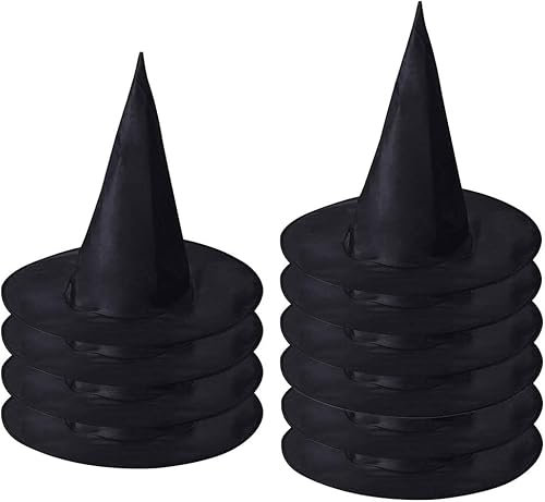 Hexenhüte, 10er Pack Halloween Hexenhut Schwarz Hexenhut Deko Halloween Zauberer Hut Für Erwachsene Damen Kinder Kostümpartys Halloween Party Hüte Kostüm Zubehör Kostüm Cosplay Hexen Kostüm Zubehör