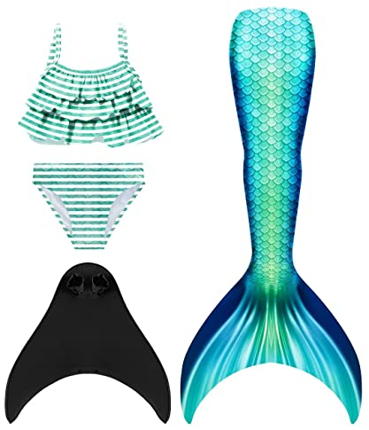SPEEDEVE Meerjungfrauenschwanz Badeanzug mädchen Mermaid Tail mit Monoflosse,Fen-J26,140