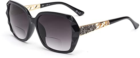 JM Bifokale Lese-Sonnenbrille, übergroße Sonnenleser-Gläser für Frauen UV-Schutz im Freien Schwarz +1.5