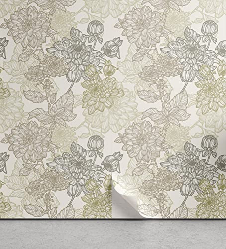 ABAKUHAUS Vintage Papier peint autocollant pour la maison, Motifs de chrysanthème, Accent de salon et de cuisine auto-adhésif, 33 cm x 250 cm, Taupe Beige