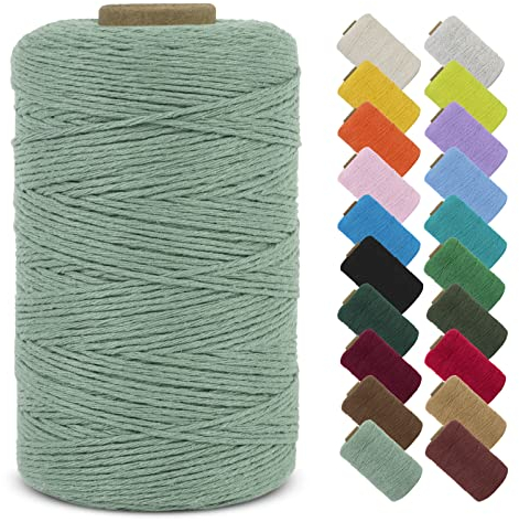 LEREATI Makramee Garn 1mm x 390m Baumwollgarn Geflochten Baumwollschnur Natürliche Baumwolle Garn, Bunt Macrame Cord 1mm für DIY Stricken Wandbehang Vorhang Hängepflanze Handtasche (Bohne Grün)